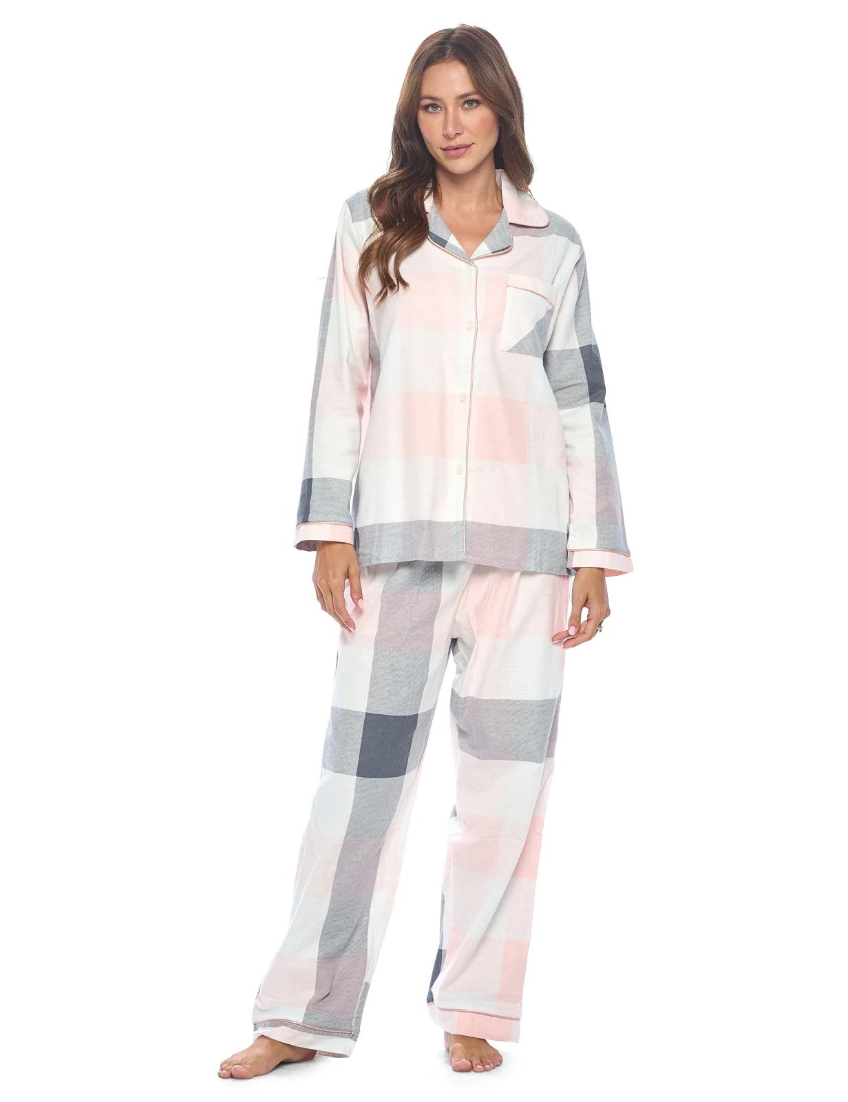 Casual Nights Women's Flannel Long Sleeve PJ's Button Down Sleepwear Pajama Set | Walmart (US)