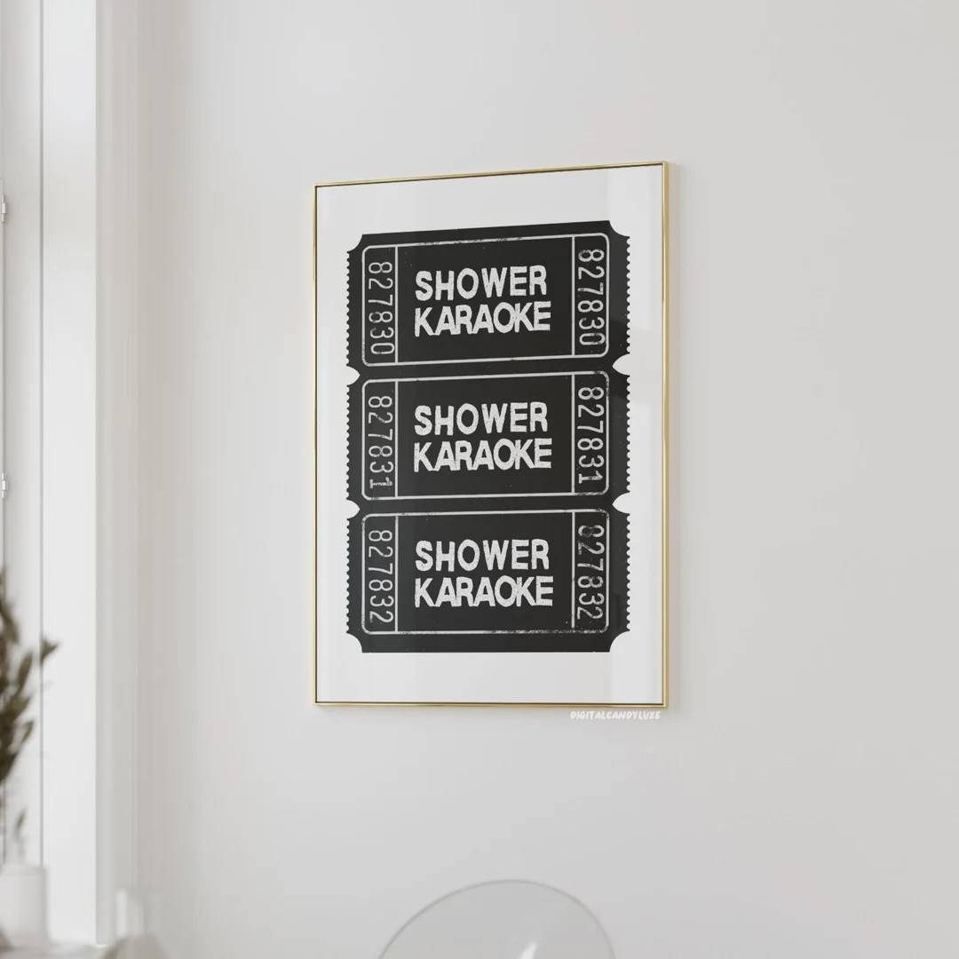 Shower Karaoke Print Trendy Wall Art Bathroom Posters Ticket Print Black and White Wall Prints Ae... | Etsy (US)