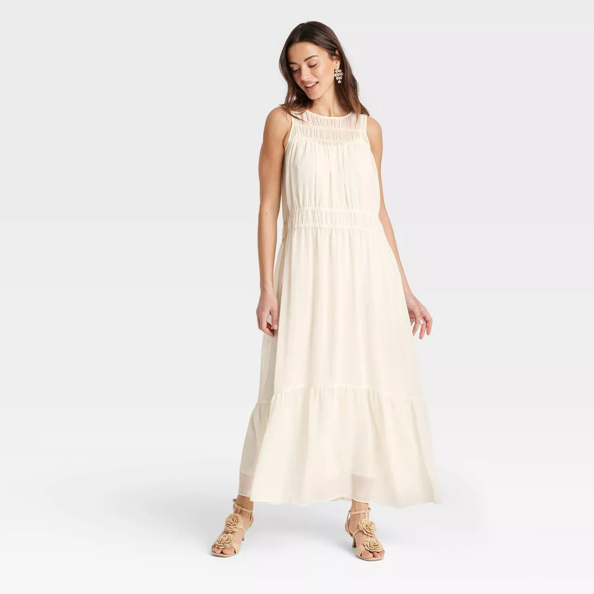 Women's Sheer Chiffon Maxi Dress - A New Day™ Cream M | Target