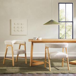 Welwick Designs 2-Piece Modern Ivory Rounded Back Wooden and Boucle Upholstery Dining Chairs HD10... | The Home Depot