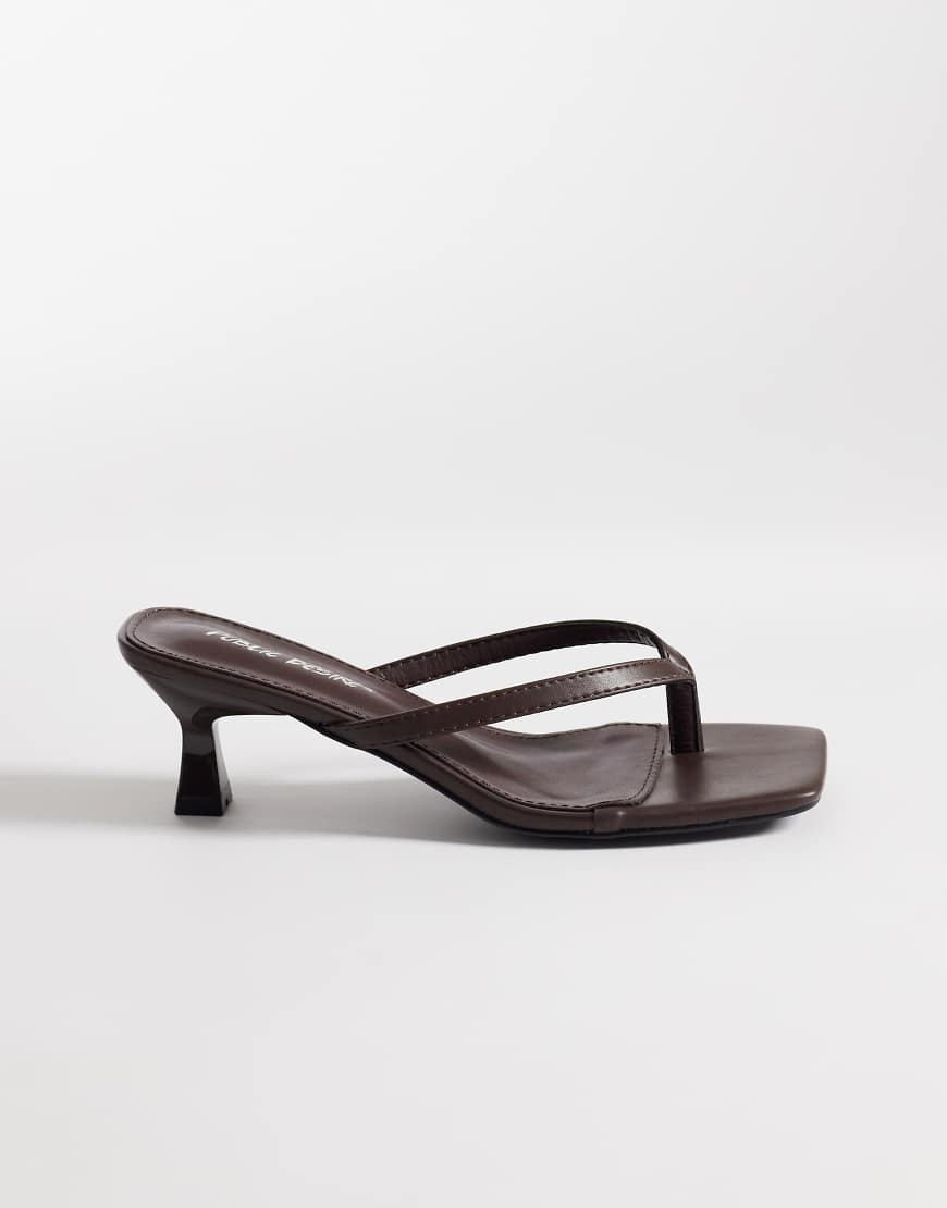 Public Desire Everlast kitten heel toe thong sandals in chocolate-Brown | ASOS (Global)