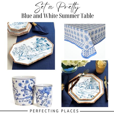 Loving these gorgeous Chinoiserie blue and white table essentials, summer outdoor table, block print table cloth, Ballard Designs blue and white bamboo plates

#LTKstyletip #LTKhome #LTKSeasonal