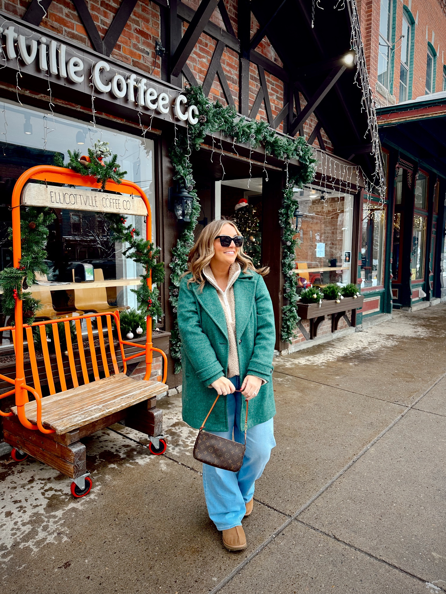 snowy days in ellicottville ❄️☕️ bundled up in my sherpa half-zip, UGG Tasmans, and a bold green coat for the ultimate cozy winter vibe. perfect for exploring this charming ski town 🫶🏼

#LTKFindsUnder50 #LTKStyleTip #LTKSeasonal