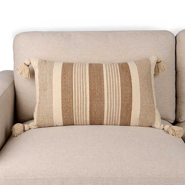 New! Brown Vertical Stripe Lumbar Pillow | Kirklands