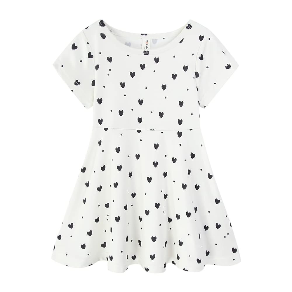 Amazon.com: Mud Kingdom Short Sleeve Dress for Toddler Girls Love Heart Crew Neck Summer White 2T... | Amazon (US)