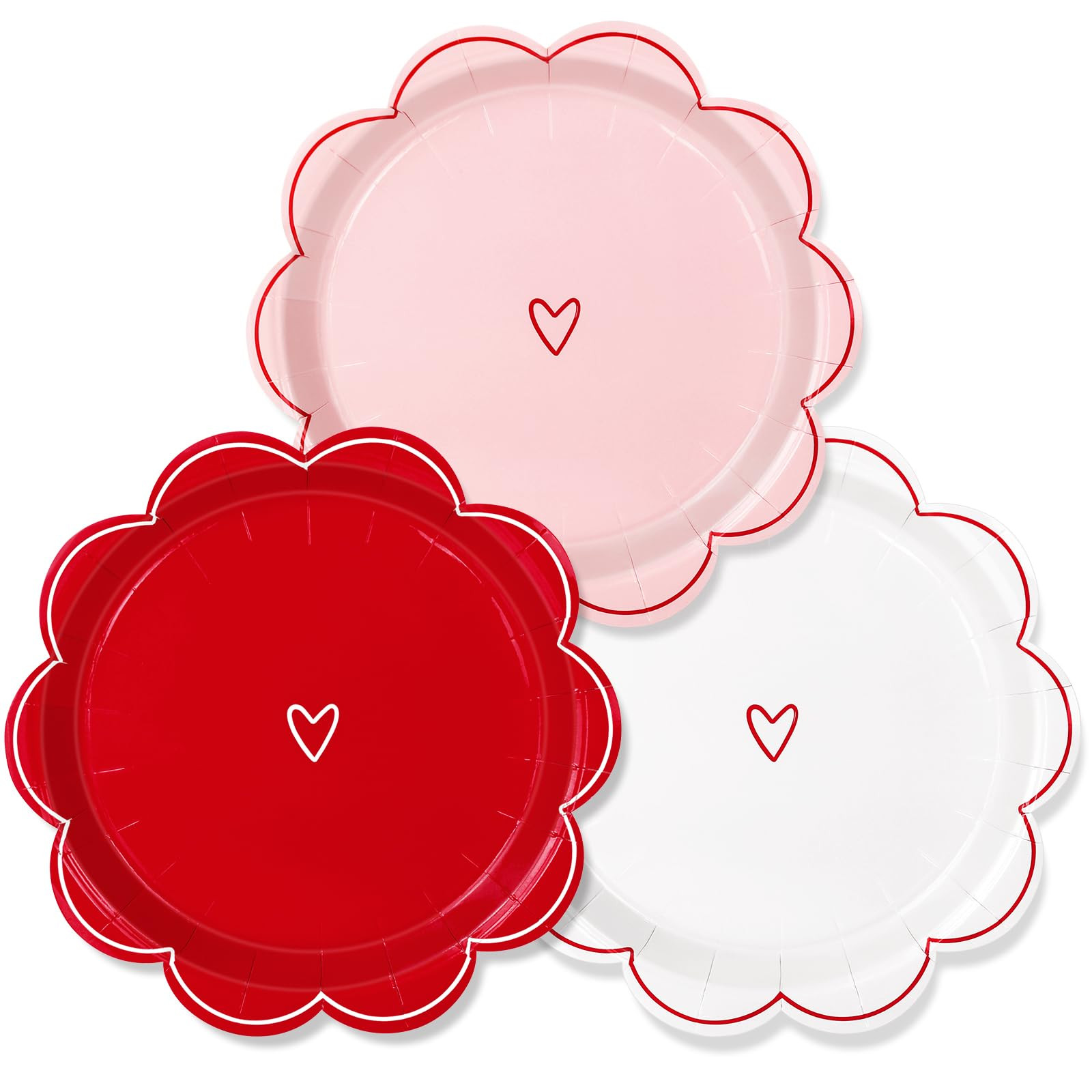 JarThenaAMCS Valentine's Day Paper Plate Scalloped Heart Disposable Plate Red Pink White 9 Inch T... | Amazon (US)