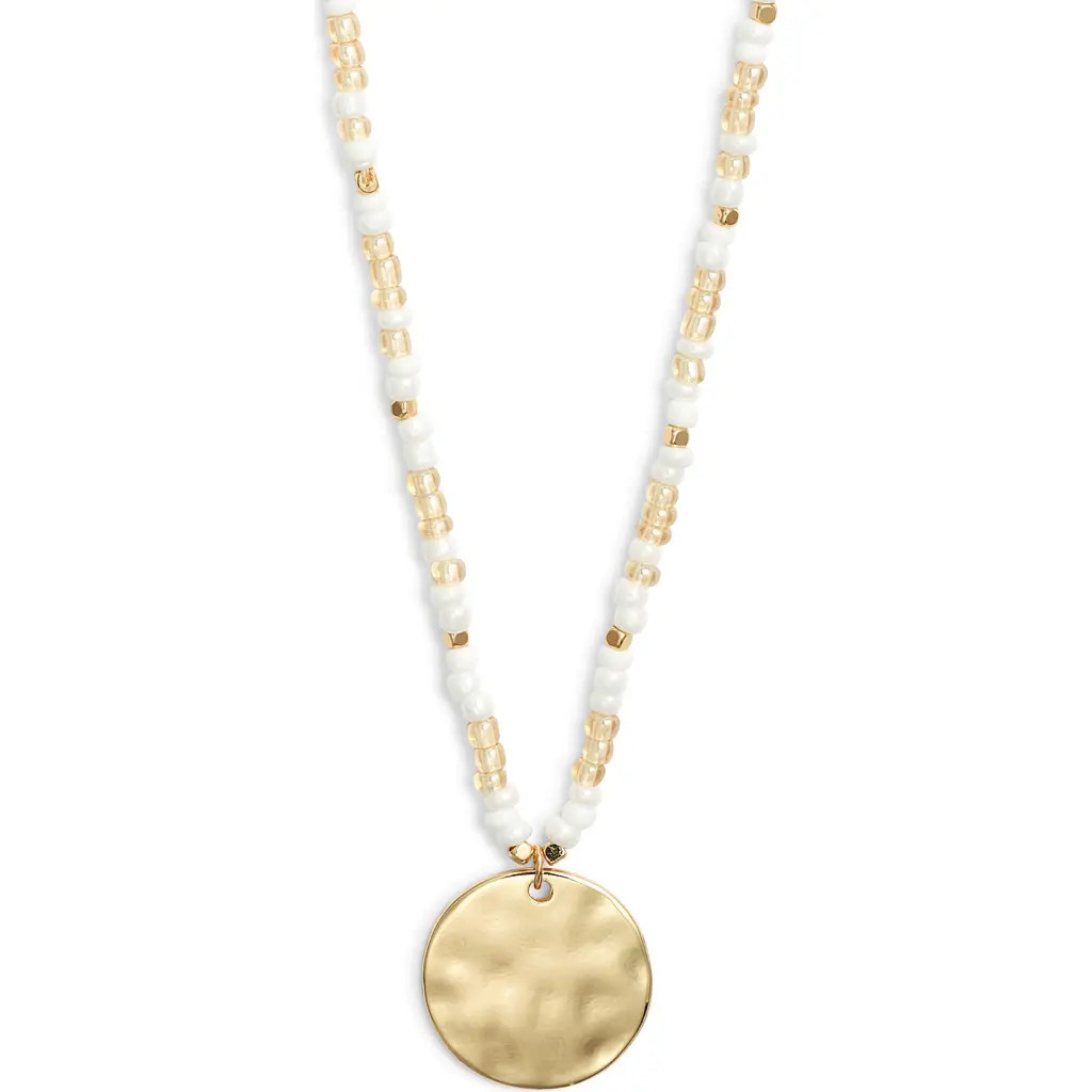 Nordstrom Hammered Coin Pendant Beaded Necklace in Ivory- Gold at Nordstrom | Nordstrom