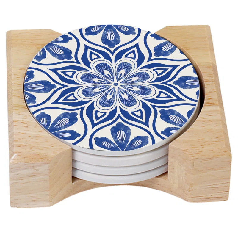 Stoneware 4 Piece Coaster Set With Holder | Wayfair North America