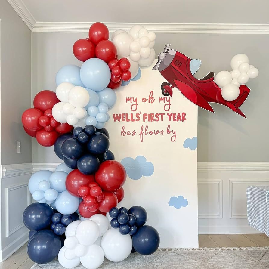 Airplane Balloon Garland Arch Kit 147pcs Navy Blue Red and Blue white Balloons for Time Flies The... | Amazon (US)