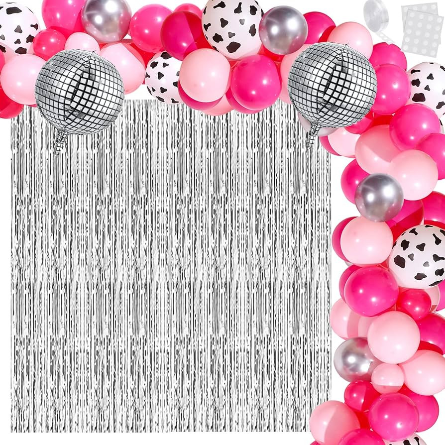 Hydren 95 Pcs Western Disco Party Decorations for Women Hot Pink Rose Red Silver Cowgirl Balloon ... | Amazon (US)