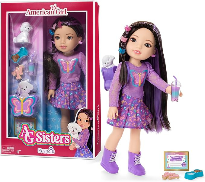 American Girl, AG Sisters Francie Doll, with Brown Eyes, Long Dark-Brown Hair with Purple Highlig... | Amazon (US)