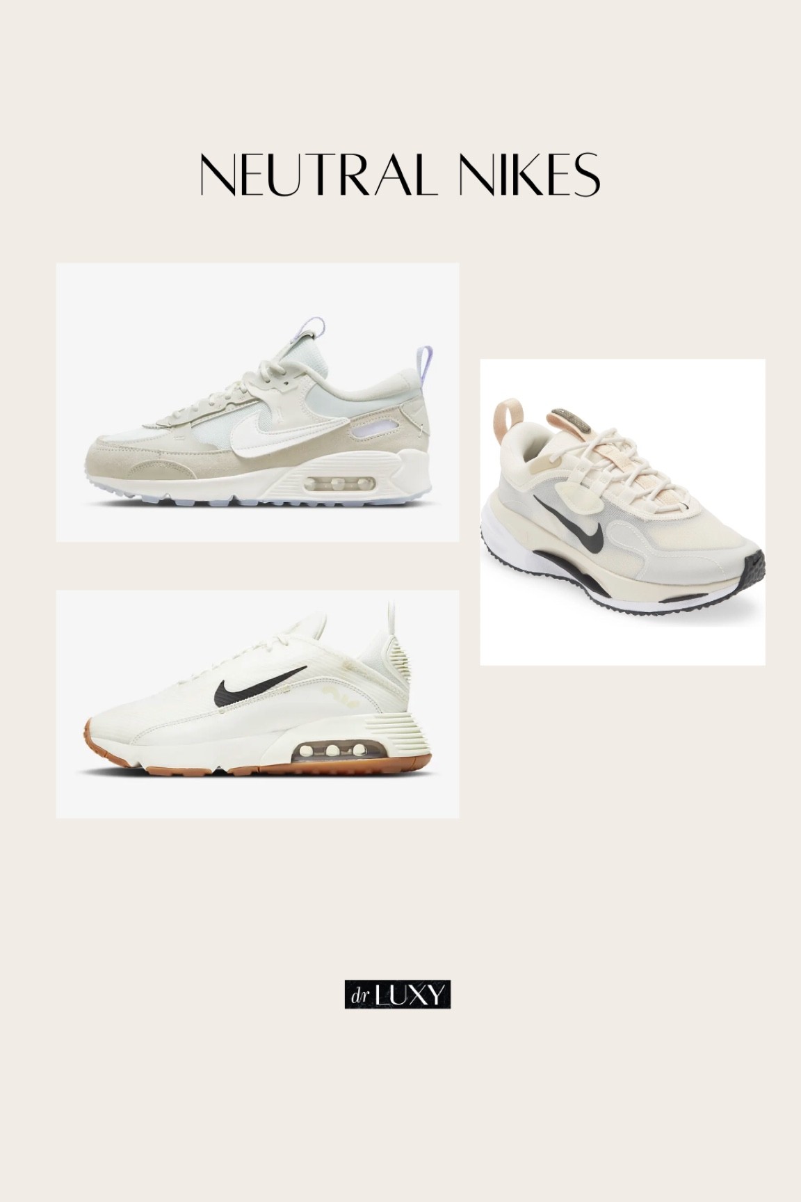 Neutral Nike sneakers 
Exercise shoes 
Athleisure 
Sneakers

#LTKshoecrush #LTKfit #LTKtravel