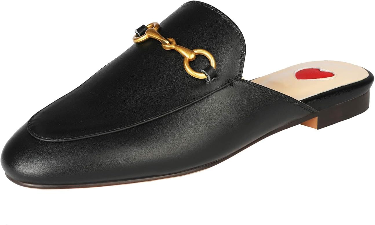 ARQA Mules for Women Women's Leather Slip On Fur Mule Backless Low Heel Loafers Slide Slippers | Amazon (US)