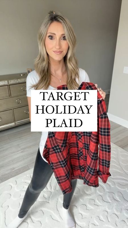 Target oversized plaid shirt. Size M. Perfect for the holidays! Festive outfit. Western boots. Faux leather leggings. Casual. Comfy. Mom style. 

#LTKHoliday #LTKSeasonal #LTKunder50