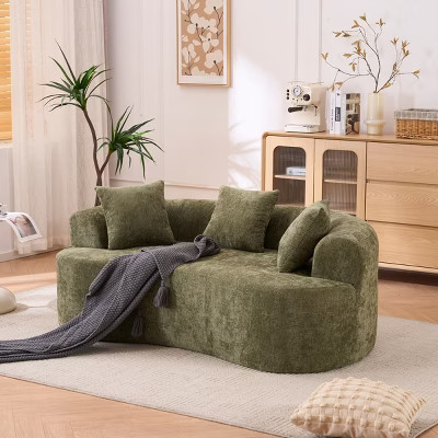 Modern Crescent-Shaped Sofa with Pillows, Green Chenille Deep-Seat Cloud Couch for Living Room or Bedroom, Apartment-Panipeachy | Target