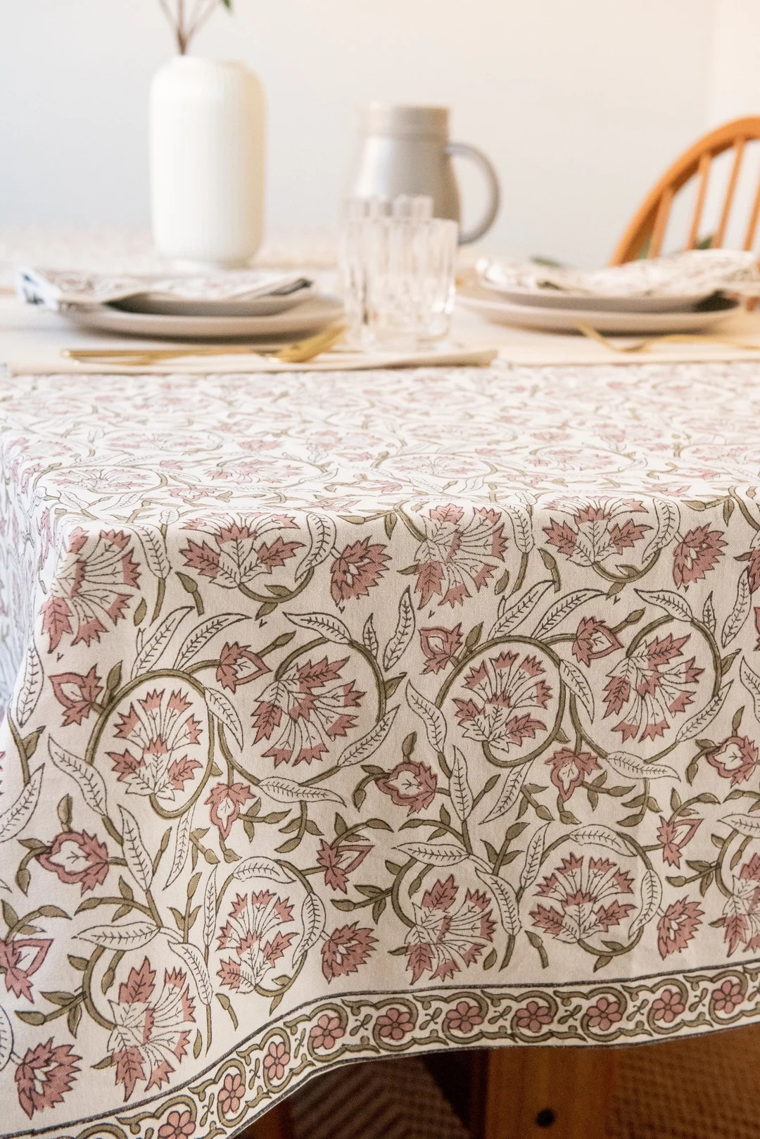 Floral Block Print Tablecloth | Rectangle Table Cover | 6 - 8 Seat Tablecloth | Thanksgiving | Gi... | Etsy (US)