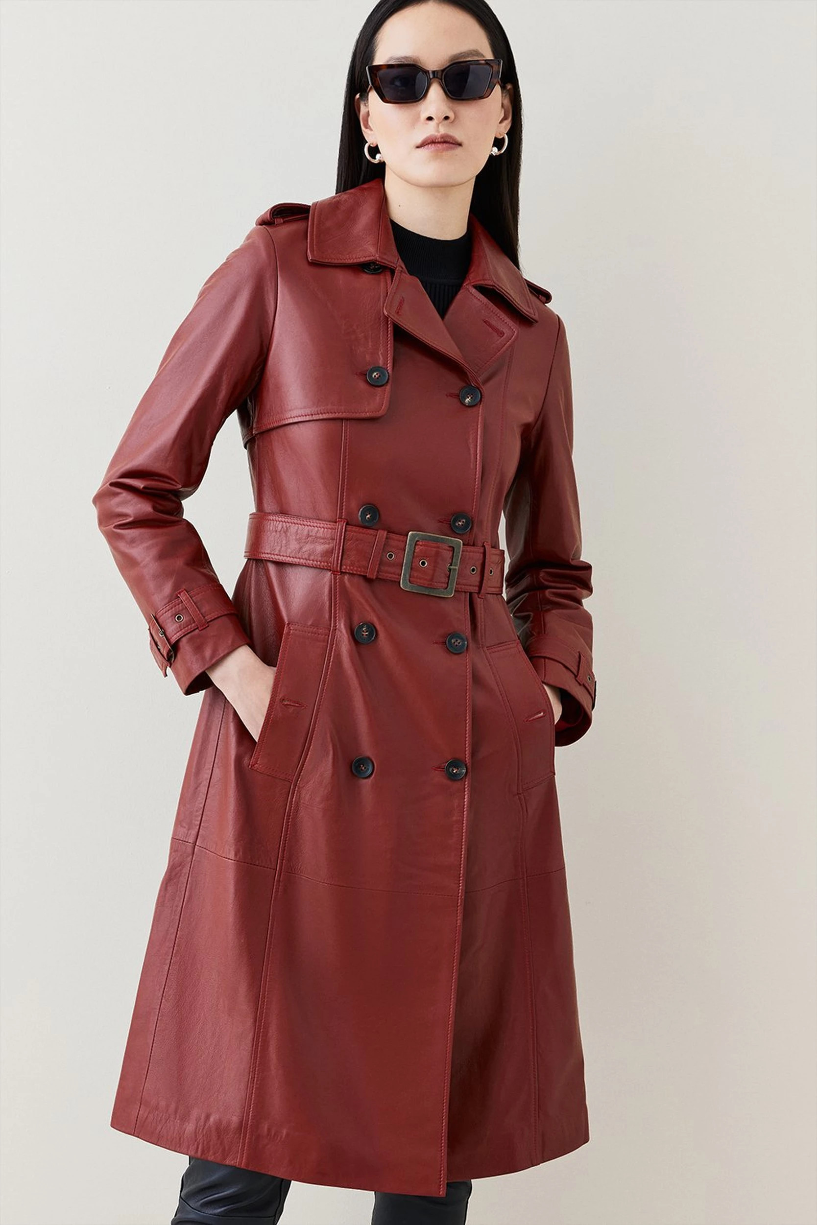 Leather Trench Belted Mac Coat | Karen Millen US