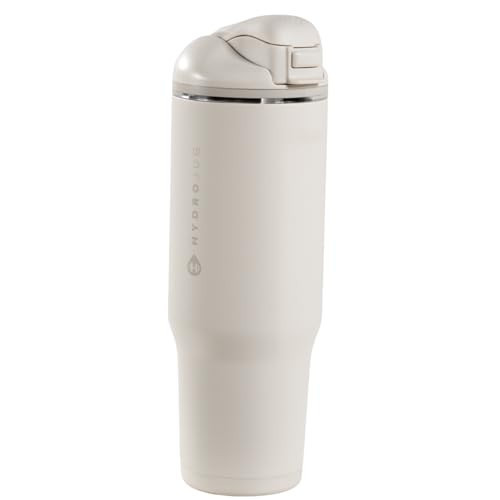 HydroJug Ease2o Water Bottle with Straw & Chug Lid, Stainless Steel, Vented Cap to Help Reduce Pressure, Water-Level Window, Cup Holder Friendly, Non-Slip Base – 40oz, Linen | Amazon (US)