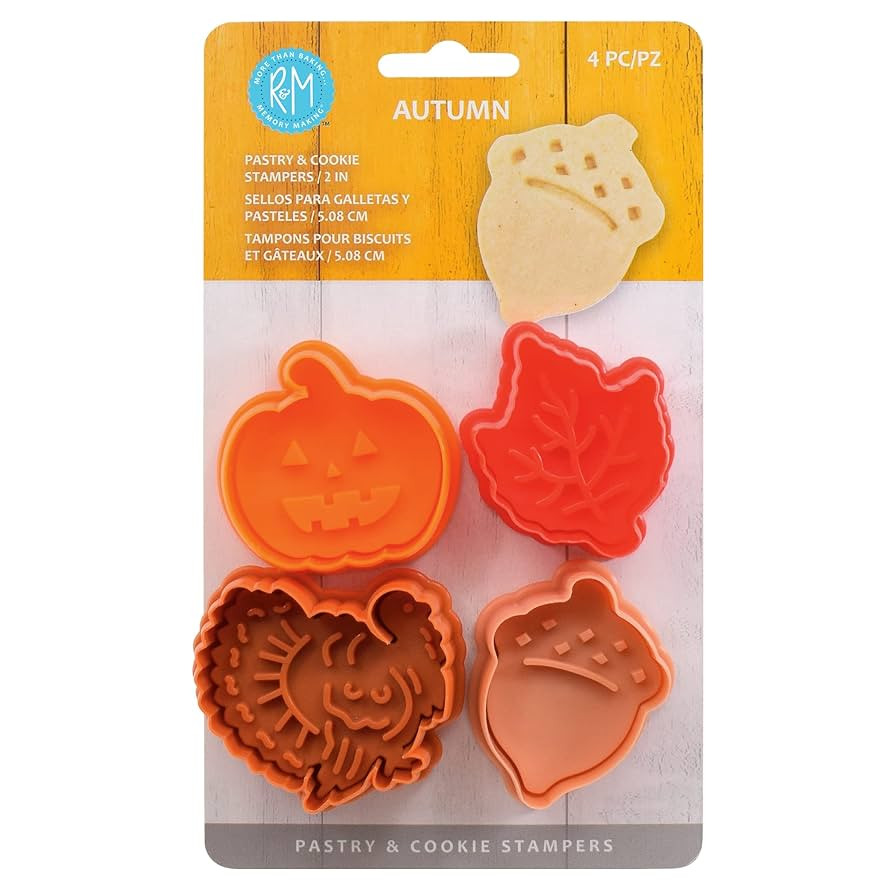 R&M International 0 Autumn 2" Pastry/Cookie/Fondant Stampers, Turkey, Acorn, Pumpkin, Oak Leaf, 4... | Amazon (US)