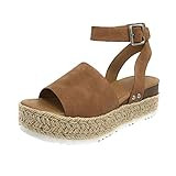SSYUNO Women's Platform Sandals Espadrille Wedge Ankle Strap Studded Open Toe Sandals Peep Toe Beach | Amazon (US)