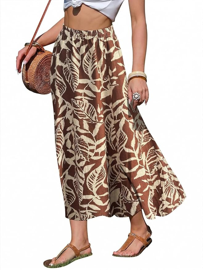 EXLURA Womens Summer Elastic Waist Floral Print Maxi Long Skirt Midi Flowy Skirt Spring Boho Beac... | Amazon (US)