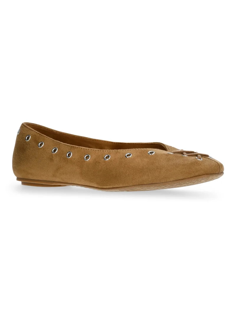 Time and Tru Women's Faux Suede Corset Ballet Flats | Walmart (US)