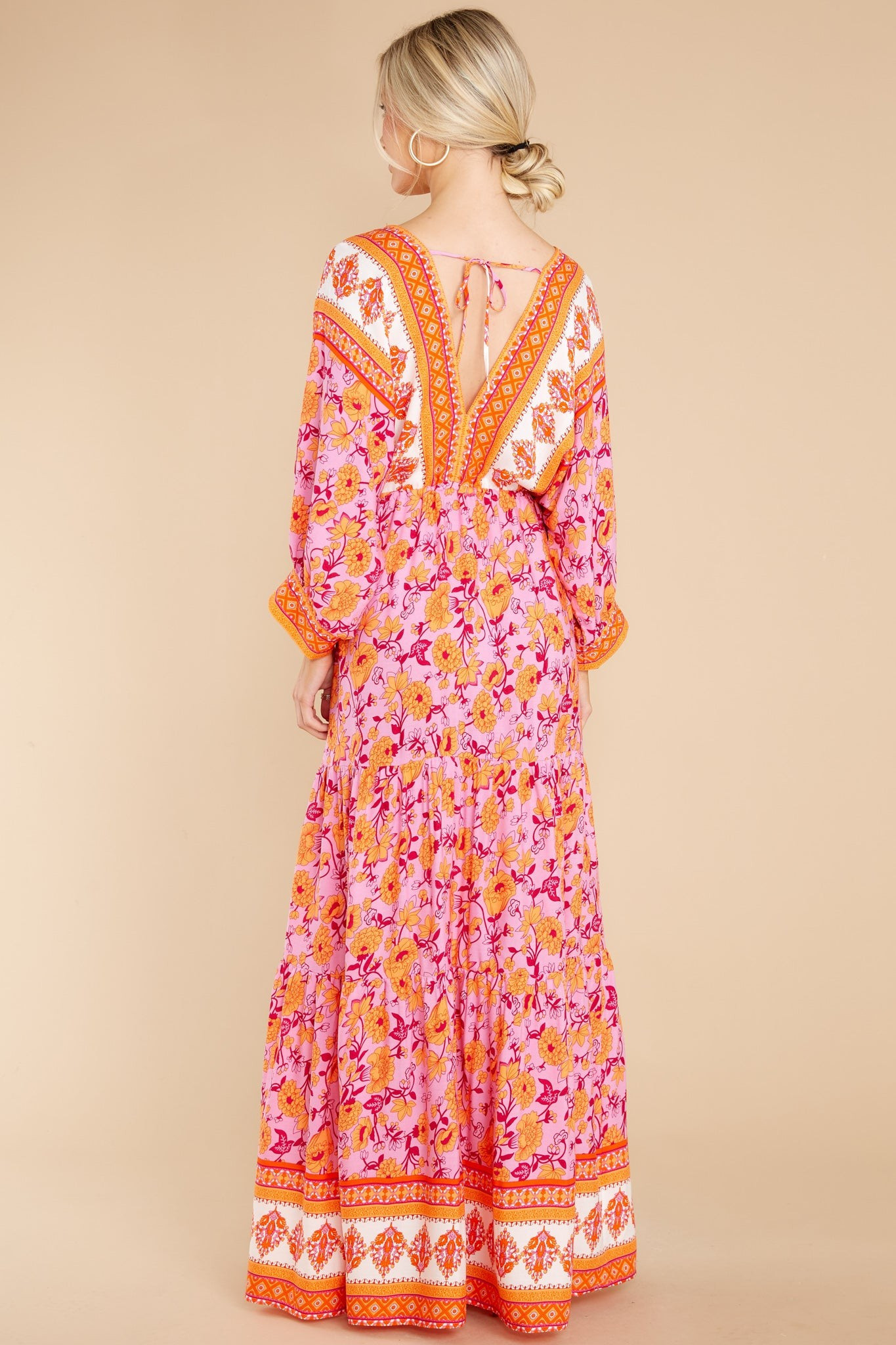 Growing Closer Pink And Orange Floral Maxi Dress | Red Dress 