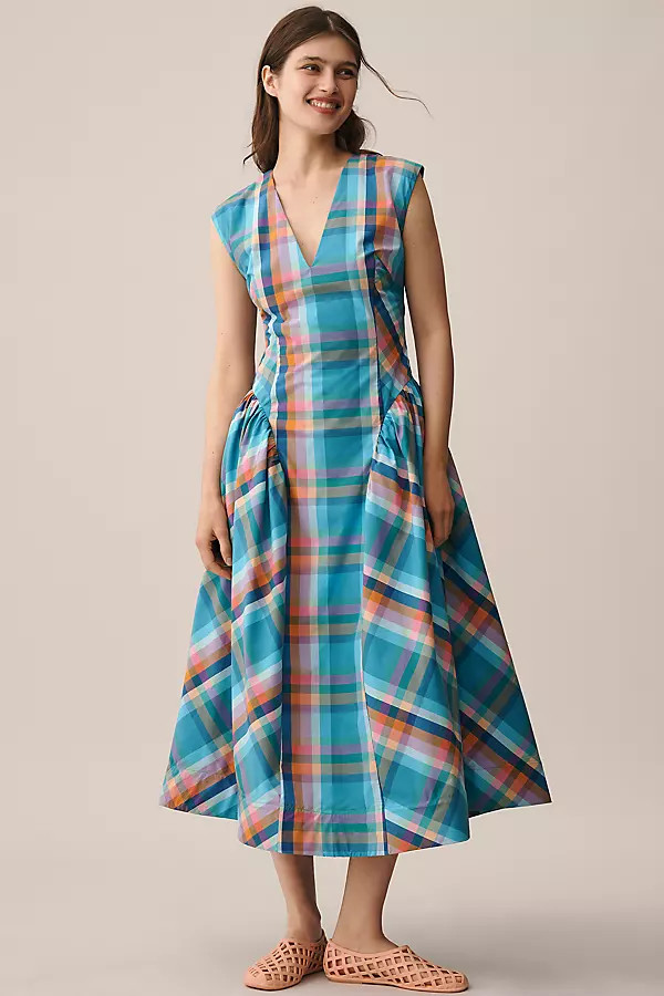 Maeve Sleeveless V-Neck Basque-Waist Midi Dress | Anthropologie (US)