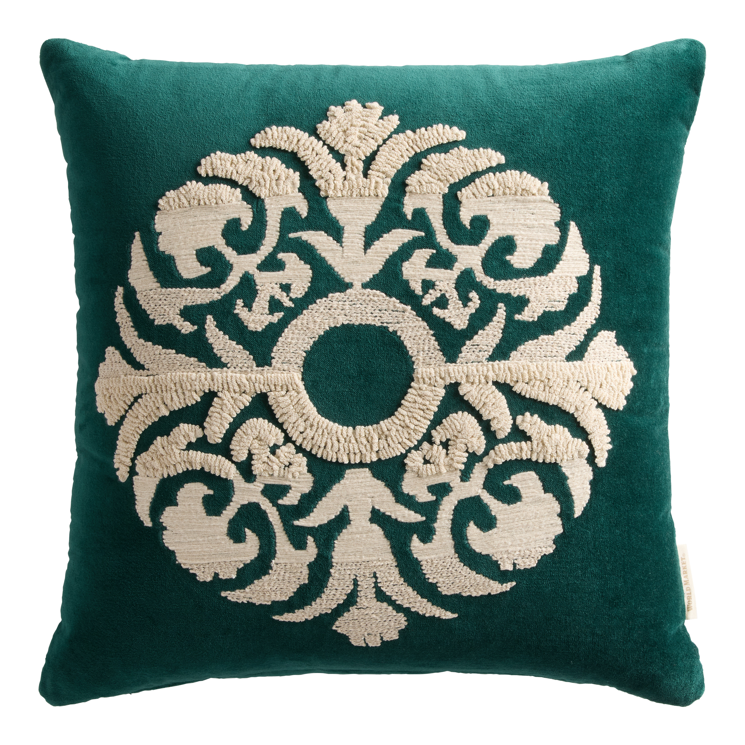 Green Velvet Embroidered Medallion Throw Pillow | World Market