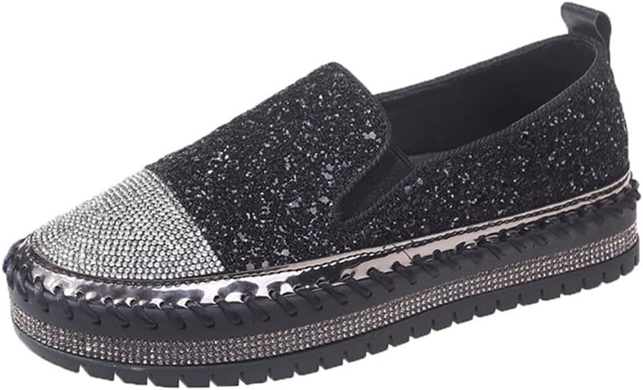 SUGURETA Women's Fashion Rhinestone Slip On Sneakers Casual Comfort Platform Walking Shoes Cute B... | Amazon (US)