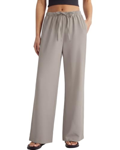 SUUKSESS Women Wrinkle Free Wide Leg Pants Flowy Palazzo Casual Trousers     Side Pockets, Drawst... | Amazon (US)