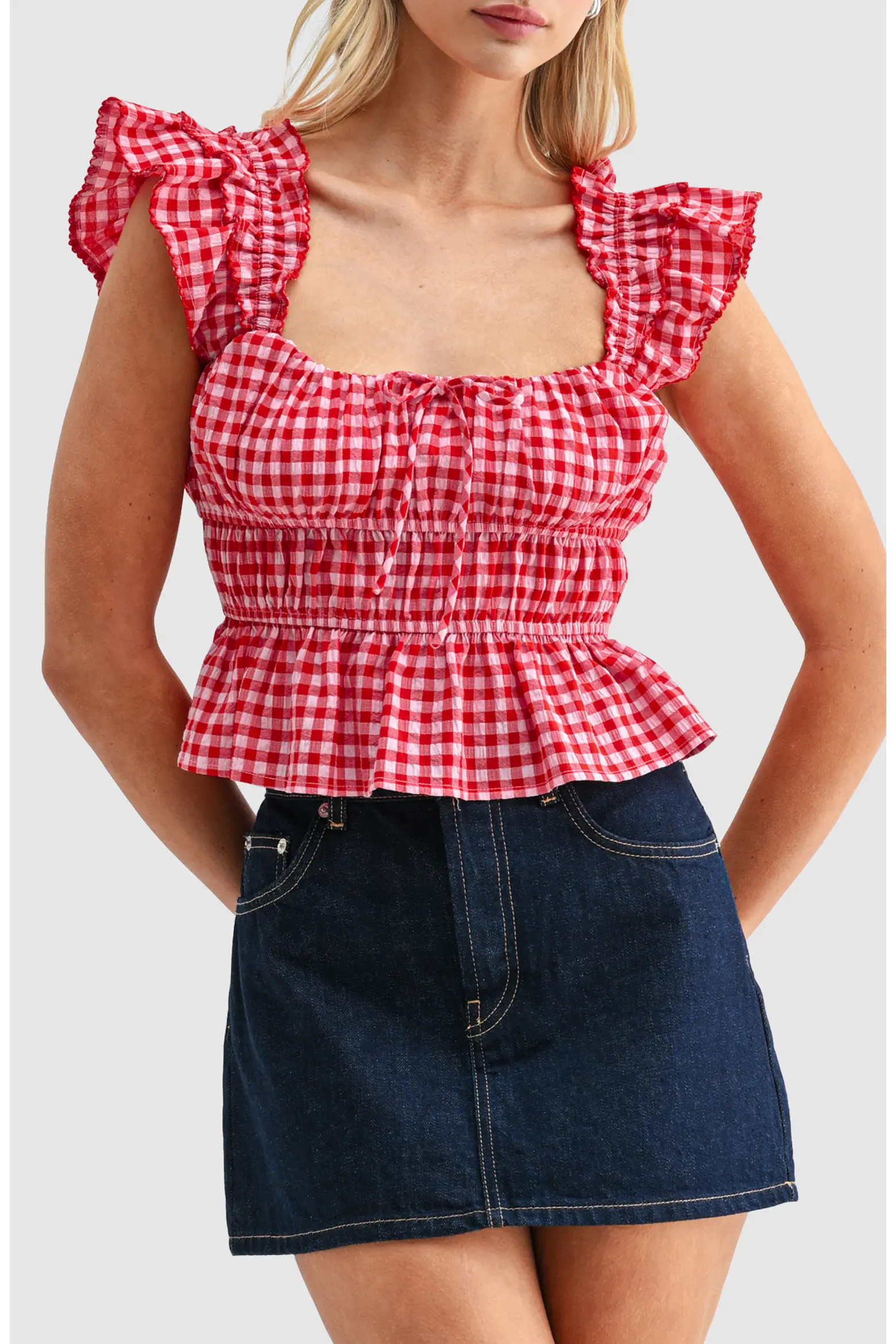 Gingham Smocked Bodice Peplum Top (Women) | Nordstrom | Nordstrom