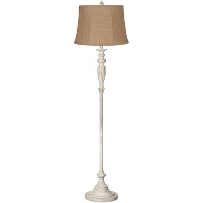 360 Lighting Vintage Chic Floor Lamp 60" Tall Antique White Washed Natural Burlap Fabric Drum Shade for Living Room Reading Bedroom Office | Target
