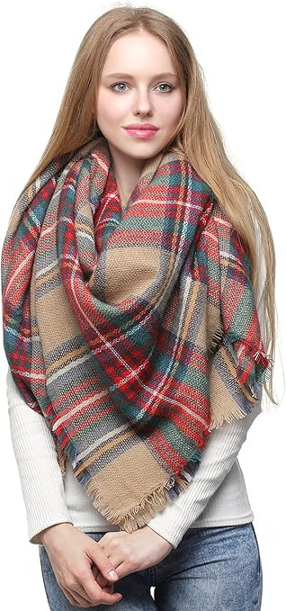 Belle Dame Blanket Scarf for Women Large Square Plaid Checked Tartan Pashmina Shawl Wraps (105-7) | Amazon (CA)