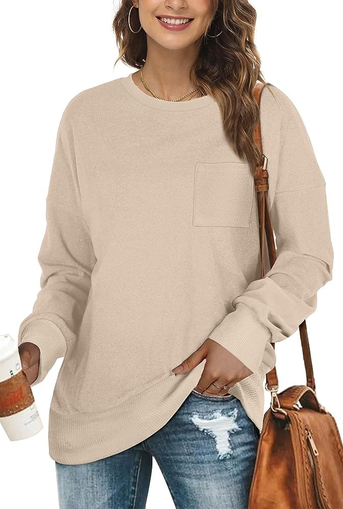 OFEEFAN Sweatshirts for Women Crewneck Long Sleeve Shirts Fall Tunic Tops for Leggings | Amazon (US)
