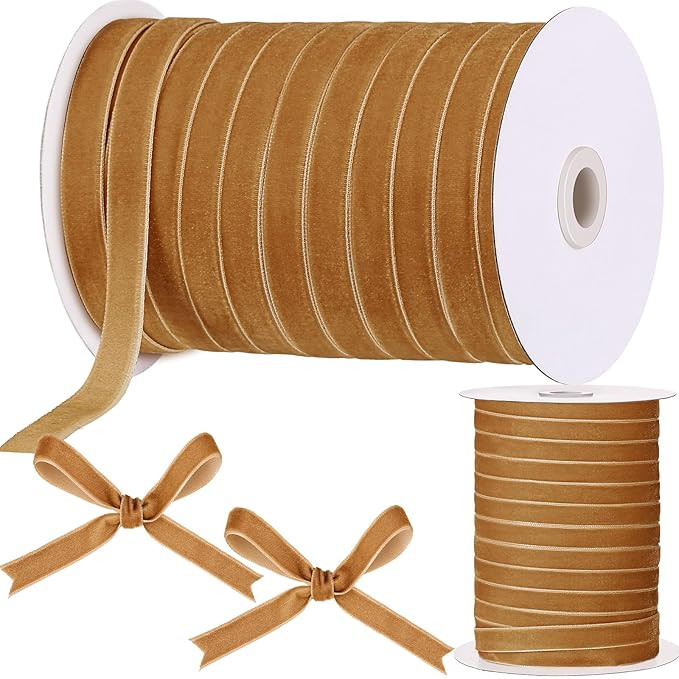 Chuangdi 3/8 Inch, 30 Yard Christmas Khaki Velvet Ribbon Vintage Velvet Ribbons for Christmas Tre... | Amazon (US)