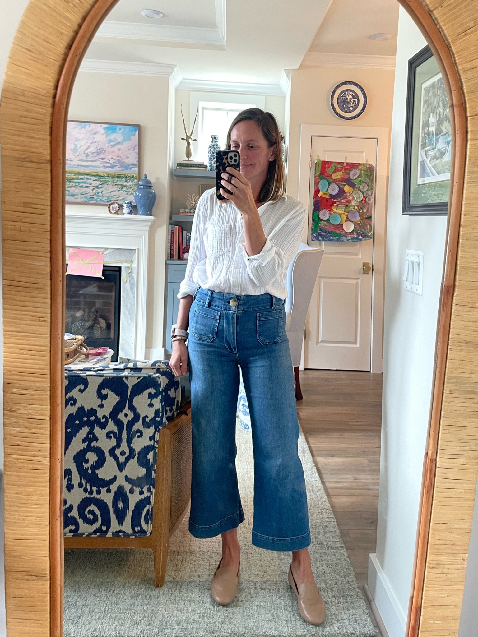 Wide leg jeans are tts and so comfy. Favorite white button down is tts, all time favorite leather loafers are tts and will loosen up a bit after wearing. Code STRIPESANDWHIMSY10 for 10% off.

#LTKBacktoSchool #LTKSeasonal #LTKstyletip