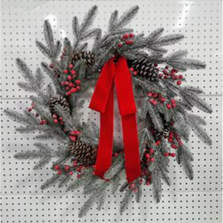 Berries and Pinecone Christmas Wreath, Red and Green, 28", by Holiday Time | Walmart (US)