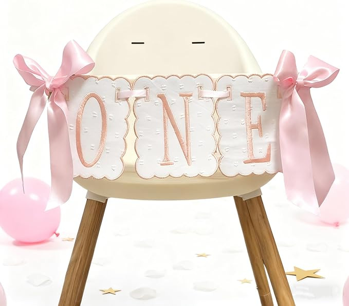 Pink and White Bow ONE High Chair Banner for Girl First Birthday High Chair Banner Sweet One Pink... | Amazon (US)