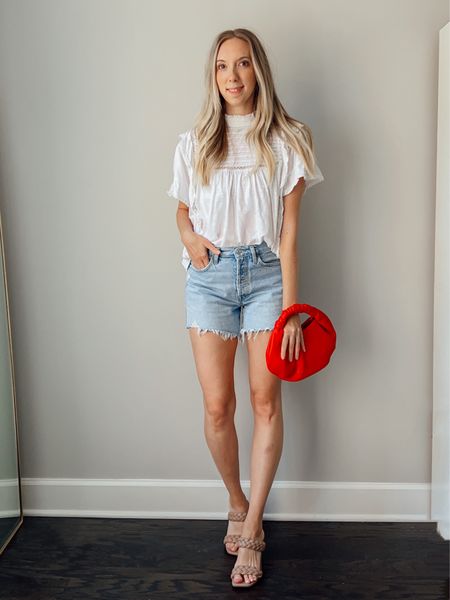 Memorial Day outfit idea styled by BarbiGia. Denim jean shorts with white free people too. Red white and blue outfit 



#LTKSeasonal #LTKunder50 #LTKunder100