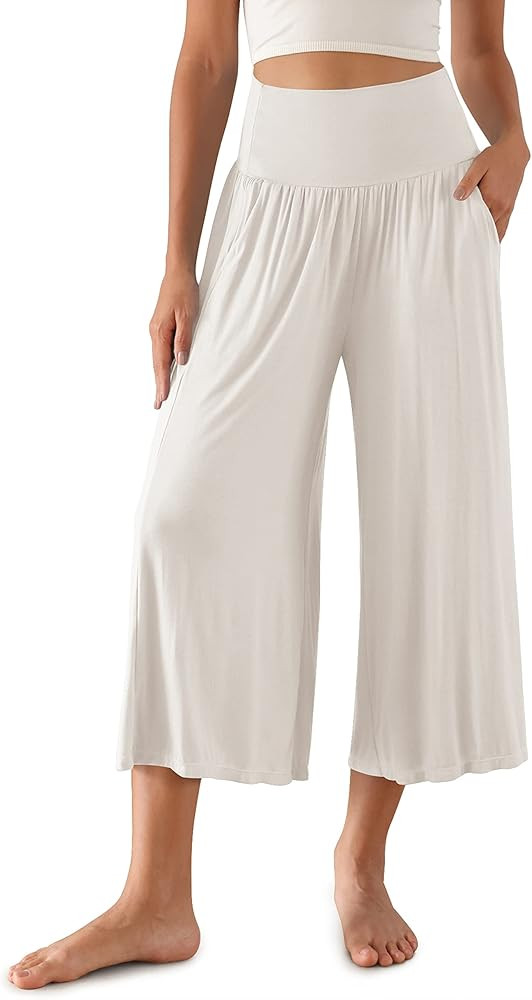 ODODOS Women's Wide Leg Palazzo Lounge Cropped Pants with Pockets Light Weight Comfy Pajama Capri... | Amazon (US)