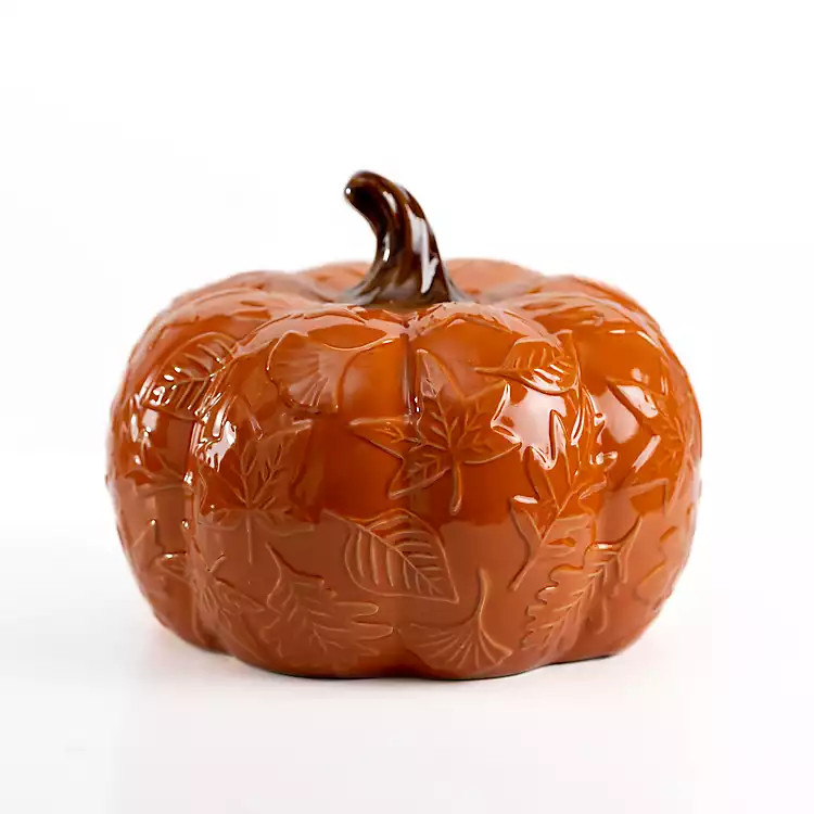 Orange Leaf Print Ceramic Pumpkin | Kirkland's Home