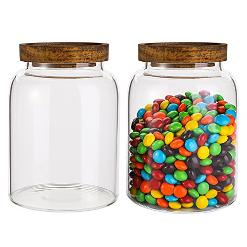 Bekith 2 Pack 42 FL OZ (1250ml) Glass Storage Jars with Wooden Lids, Glass Food Storage Container with Airtight Lid, Glass Pantry Canister for Beans, Rice, Sugar, Coffee and etc | Amazon (US)