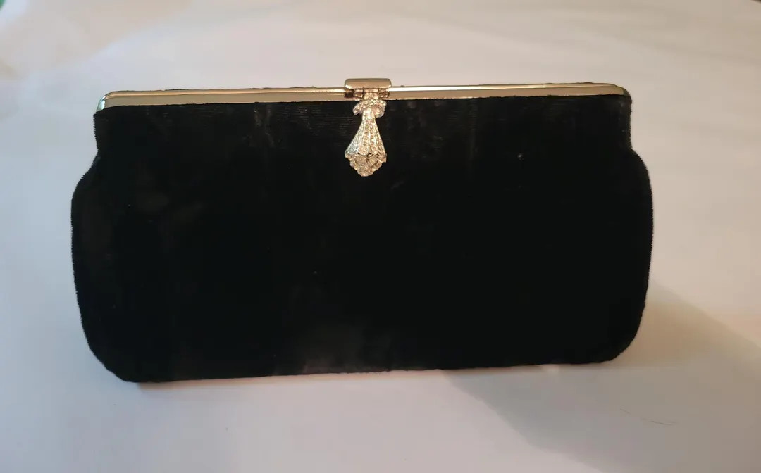 Vintage Black Velvet Clutch Evening Bag - Etsy | Etsy (US)