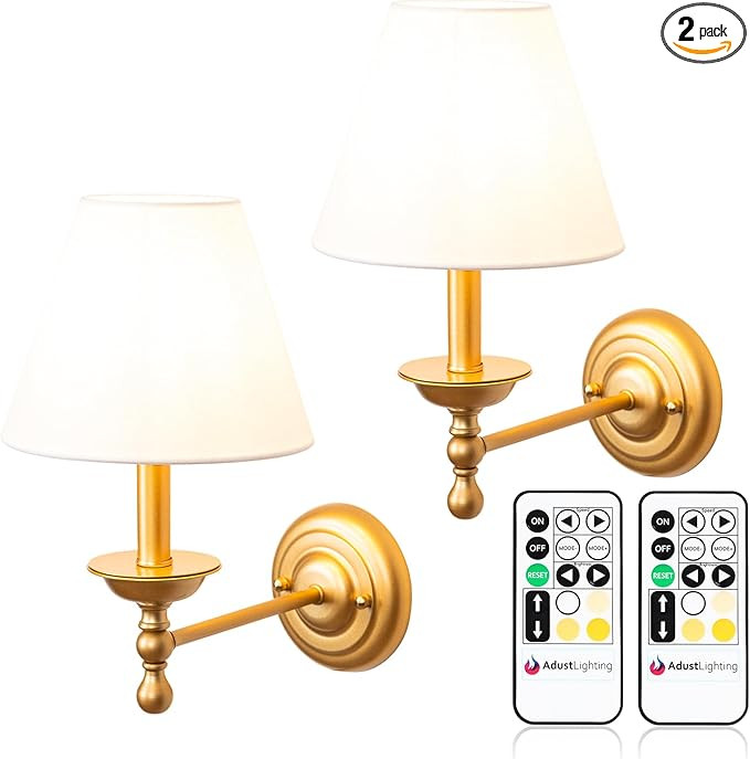 Adust Battery Operated Wall Sconce Set of Two Remote Control Dimmable Rechargeable LED Light Bulb... | Amazon (US)