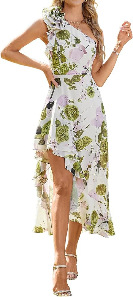 GRACE KARIN Womens Summer One Shoulder Sleeveless Dresses Floral Flowy Ruffle High Low Wedding Gu... | Amazon (US)