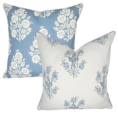 Jillien Harbor Mary and Hazel Bundle Grandmillennial Throw Pillow Cover Blue & White Home Decor | Amazon (US)