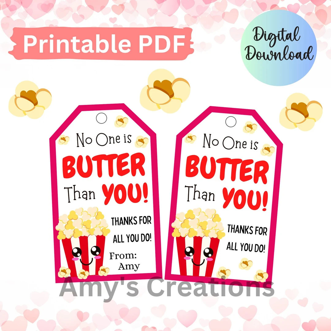 Popcorn Thank You Gift Tag: "no One is Butter" Printable (PDF) - Etsy | Etsy (US)