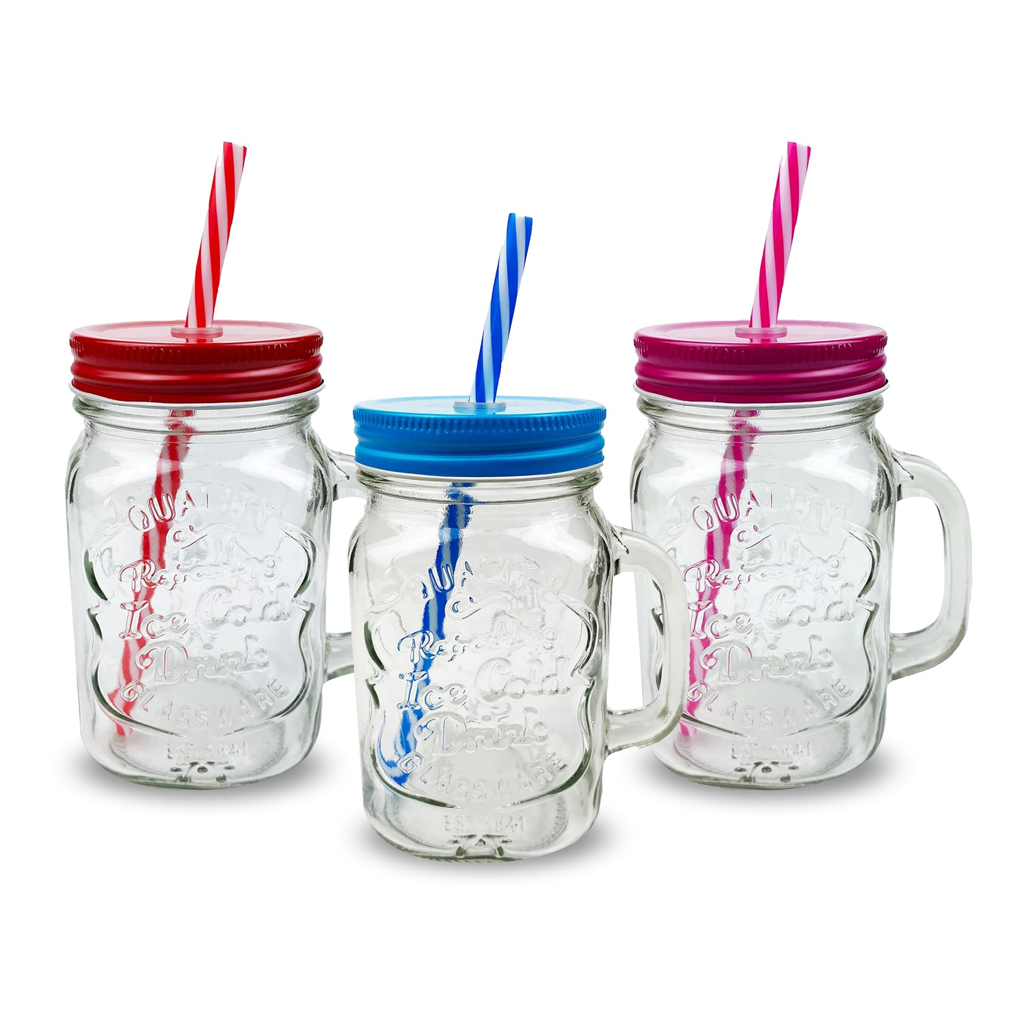 Pack of 3 Mason Jars with Handles, 500 ml Durable Drinking Glasses with Lids, Straws – Perfect ... | Amazon (UK)