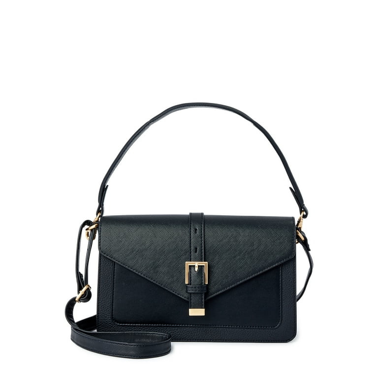 Time and Tru Women's Lori Front Flap Crossbody Handbag Black | Walmart (US)